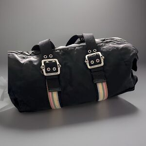 Vintage Franco Sarto Y2K satchel tote nylon black pastel striped handbag Barrel